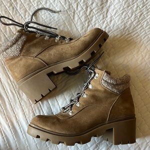 Women’s Tan Heeled Combat Boots